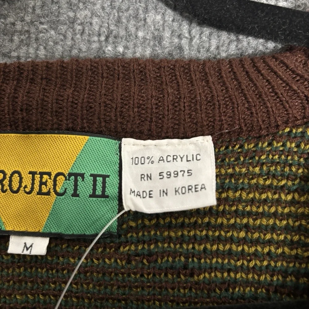 Vintage Project‎ II Sweater Mens Medium Brown Cardigan Aztec Geometric Knit 90s
